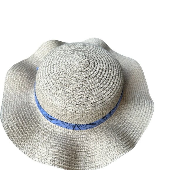 Straw Hat Wide Brim Sun Hat Beach Blue Ribbon Hatband for Toddler Girls - Picture 5 of 8